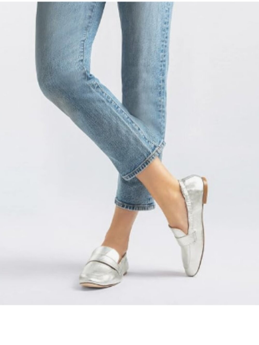 FSJ Silver Comfy Round Toe Loafers Low Heel Elastic Slip On Casual Daily Shoes